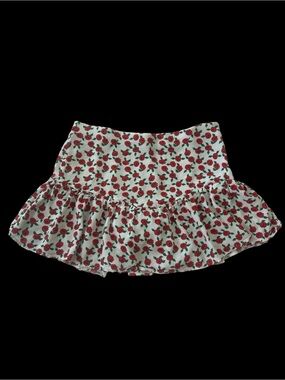 Zara White Mini Skirt with Red Rose Print
